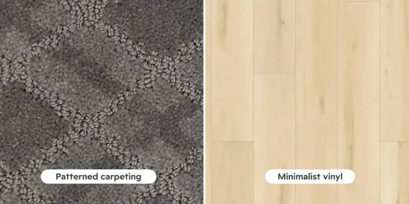 patterned carpeting vs. minimalist vinyl